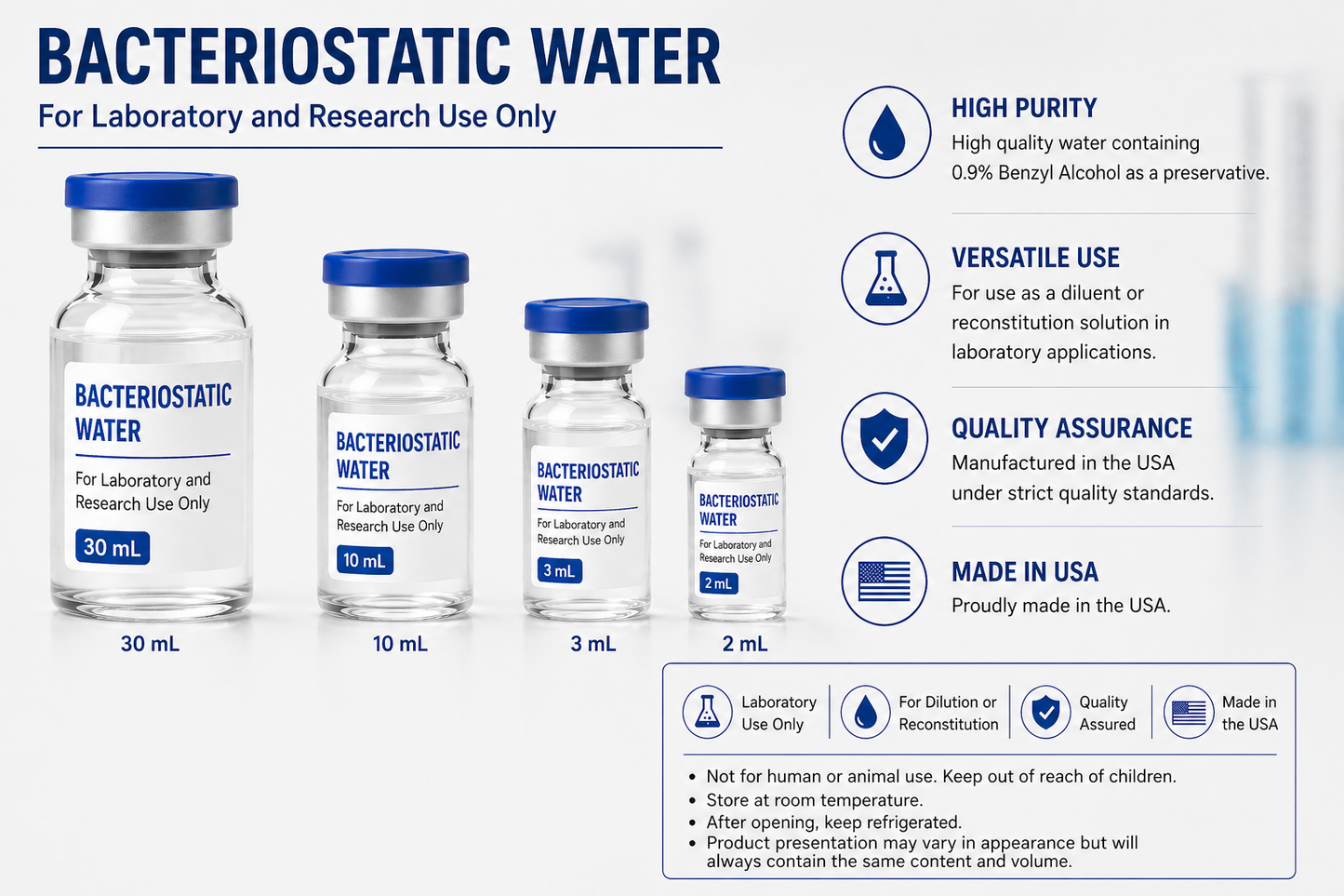BACTEROESTATIC WATER 3 ML, 10 ML OR 30 ML